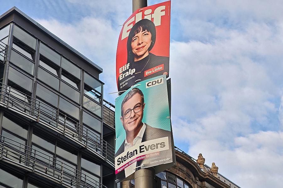Wahlplakate für die Abgeordnetenhauswahl 2026 mit Elif Eralp und Stefan Evers (Archiv)